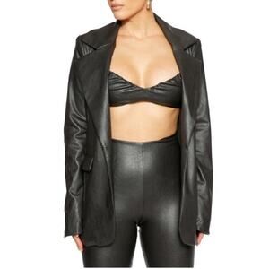 Naked Wardrobe Charcoal Faux Leather Blazer